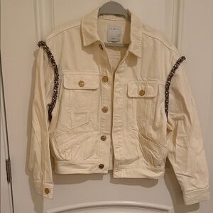 Elegant Cream Jean Jacket with Brown Accents
